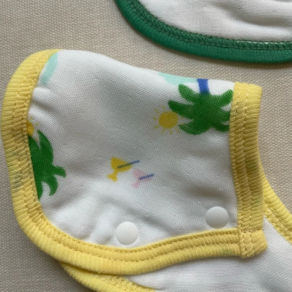 Baby Bib Set - Blue, Green & Yellow Scalloped Cotton Bibs